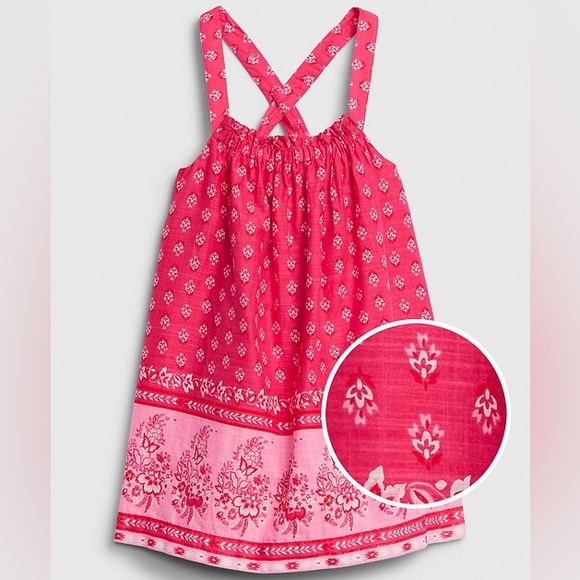 GAP VGUC 100% Cotton Lined Hot Pink Bandana Print Cross Back Dress - Picture 1 of 2